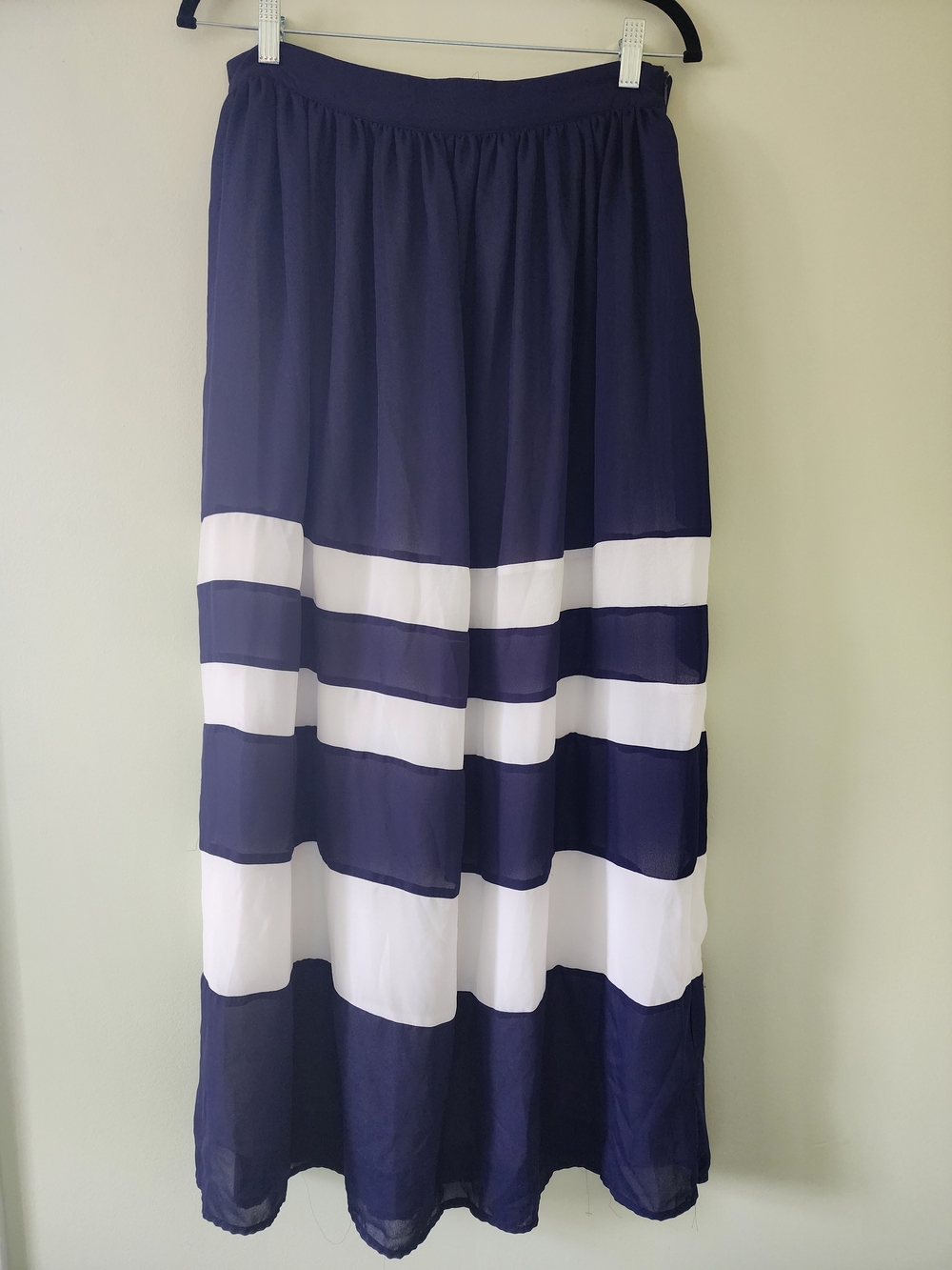 Anthropologie Sunday in Brooklyn Navy and White Tiered Striped Maxi Skirt